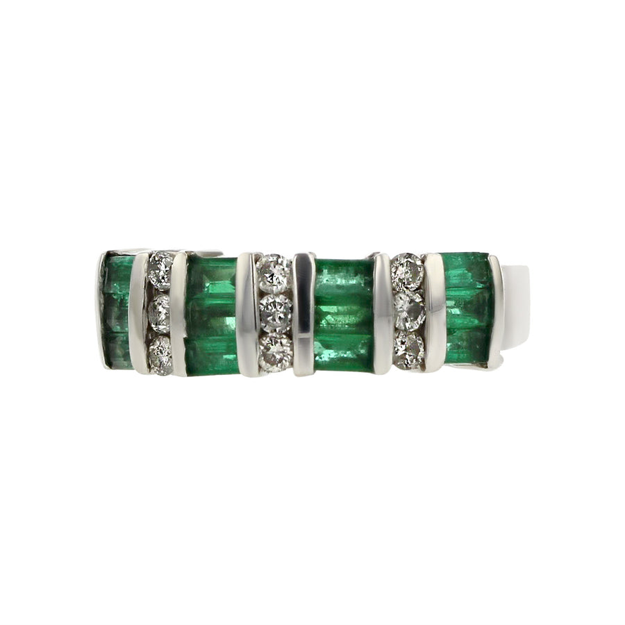 14K Gold Emerald and Diamond Alternating Ring