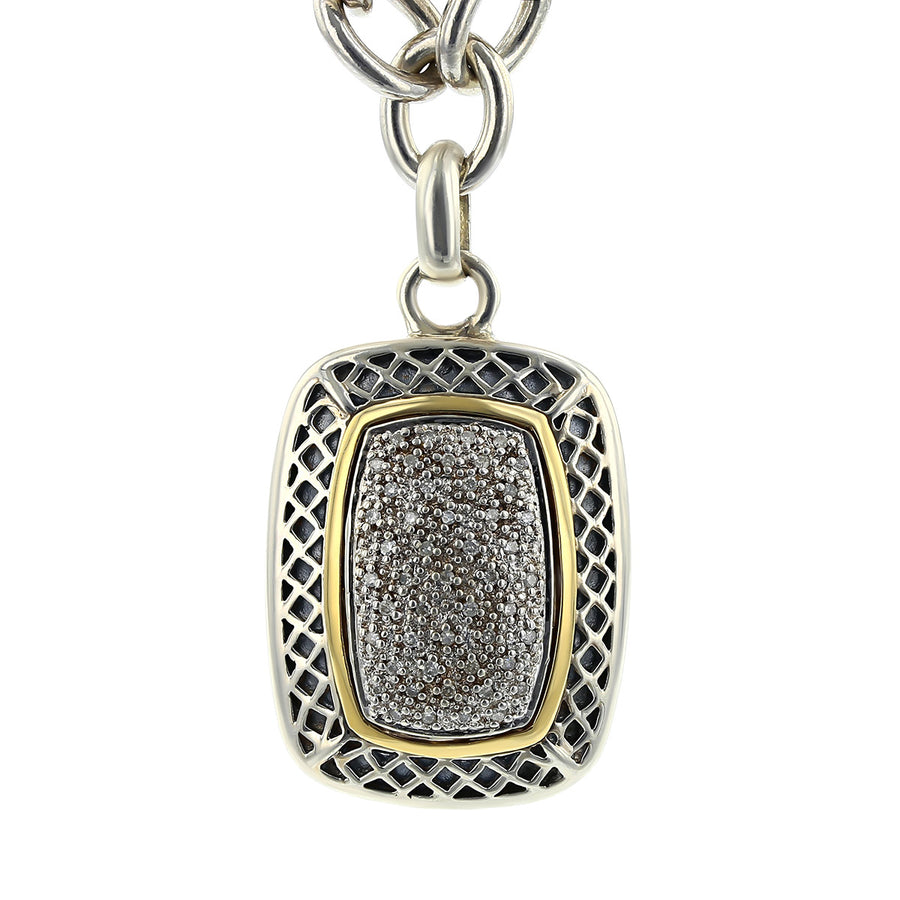 Sterling Silver/14K Diamond Pave Pendant Necklace