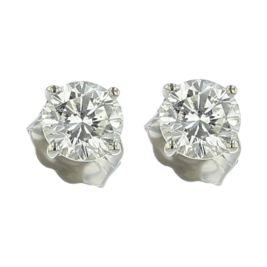 18K White Gold Round Diamond Stud Earrings