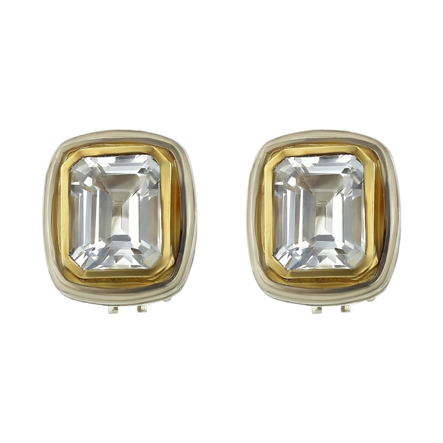 Slane Emerald-Cut White Topaz Silver and Gold Earrings