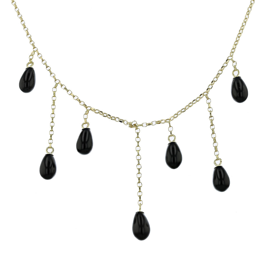 14K Gold Lariat Necklace with Black Onyx Drops