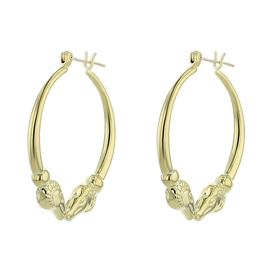 14K Yellow Gold Kissing Rams Hoop Earrings