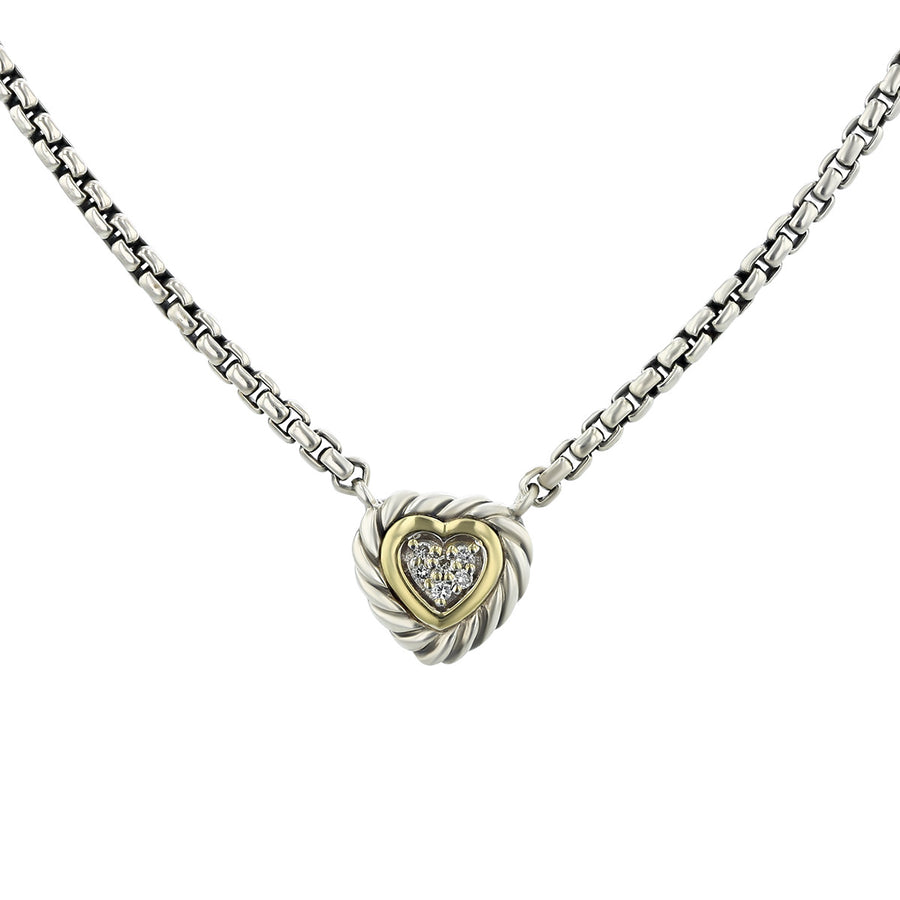 David Yurman Silver and Gold Diamond Heart Pendant
