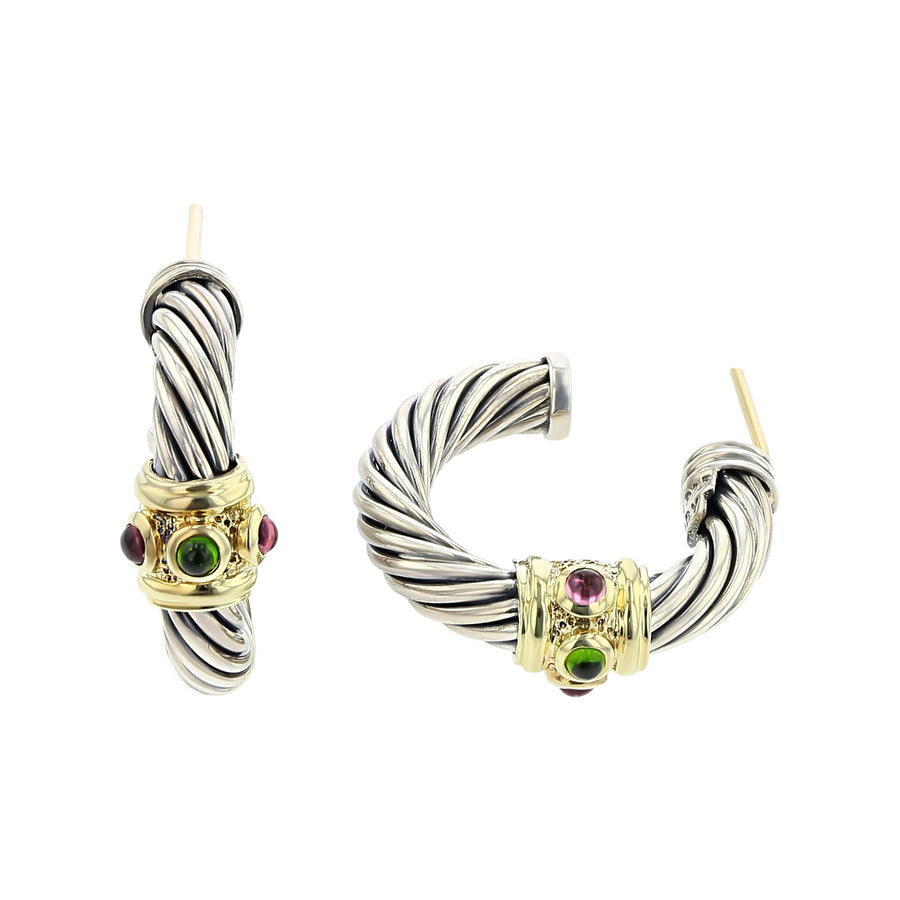 David Yurman Silver and 14K Renaissance Hoop Earrings