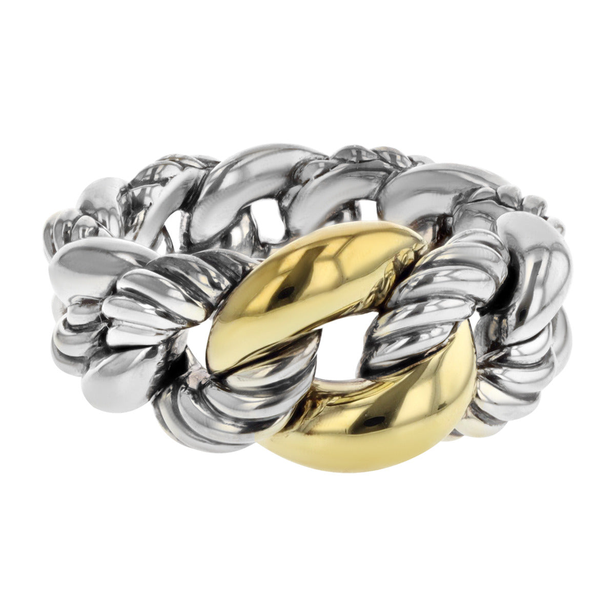 David Yurman Silver/Gold Belmont Curb Link Ring