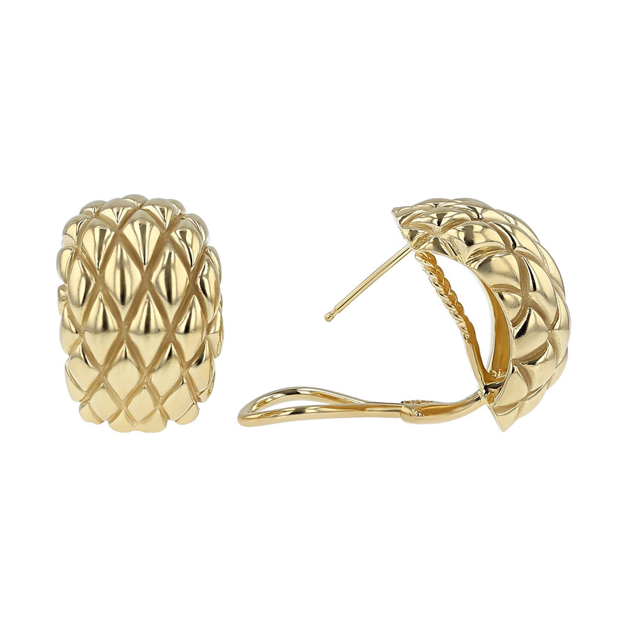 14K Yellow Gold Dome Quilted Pattern Earrings