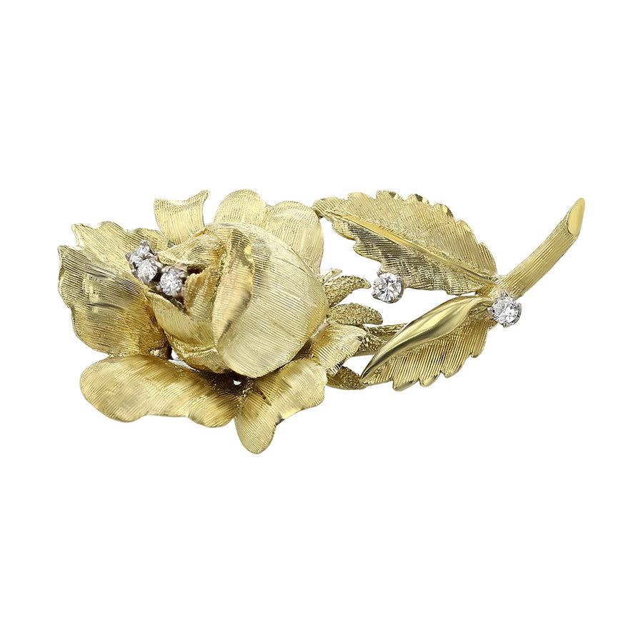 Two-Tone 18K Gold Diamond Flower Pin