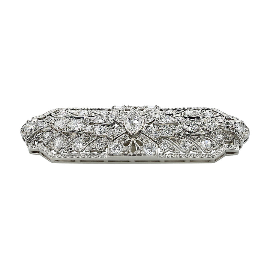 Art Deco Platinum Marquise Diamond Bar Pin