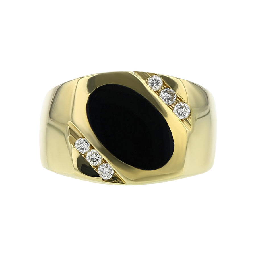 Mens 14K Yellow Gold Black Onyx and Diamond Ring