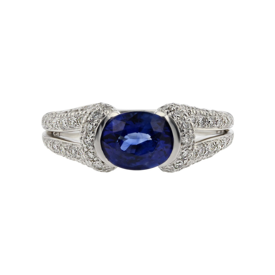 18K White Gold Sapphire and Diamond Split Shank Ring