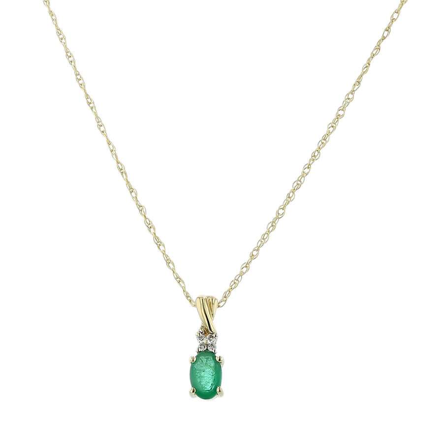14K Oval Emerald and Diamond Pendant Necklace