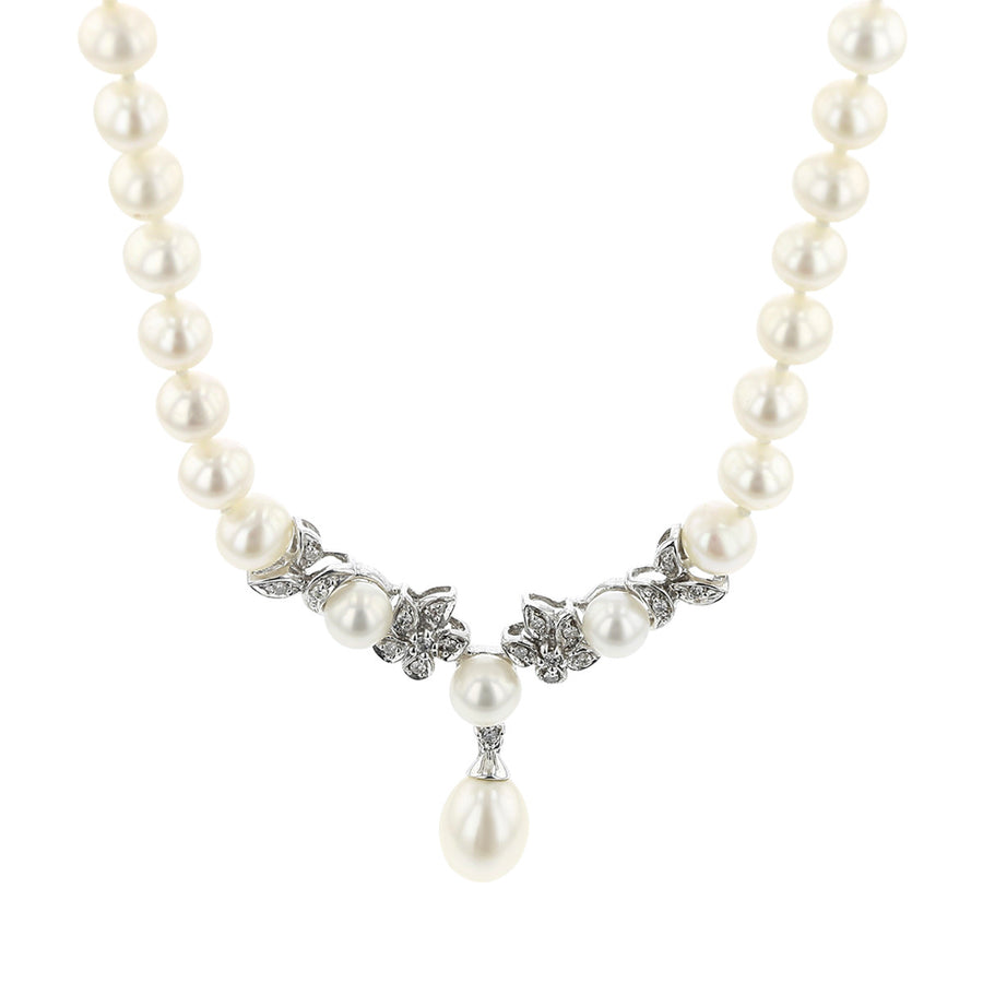 Freshwater Pearls with Diamonds Drop Necklace