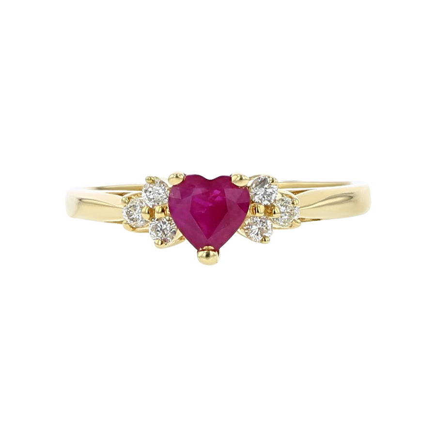 14K Yellow Gold Heart-Shaped Ruby and Diamond Ring