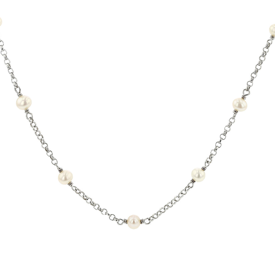 Sterling Silver and Pearl 20-Inch Necklace