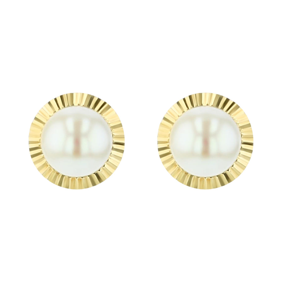 14K Pearl Stud Earrings with Fluted Edges