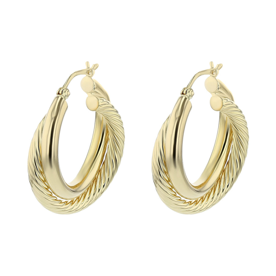 14K Gold Twisted Design Double Hoop Earrings