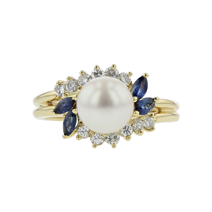 18K Cultured Pearl, Sapphire and Diamond Ring