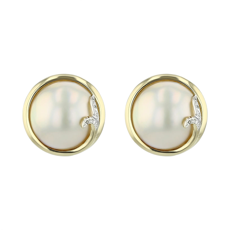 14K Gold Mabe Pearl and Diamond Earrings
