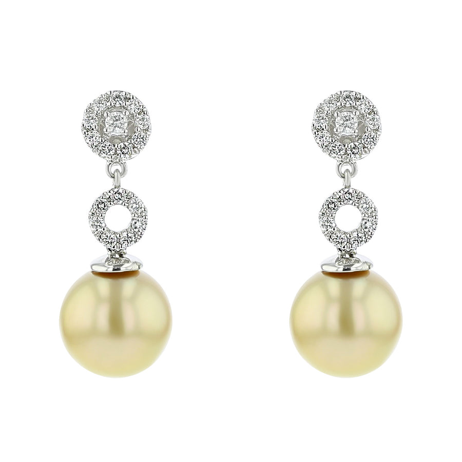 18K Golden Pearl and Diamond Drop Earrings