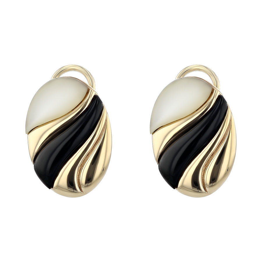 14K Mother of Pearl and Black Onyx Earrings