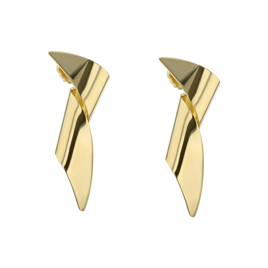 Retro 1940s 14K Yellow Gold Folded Earrings