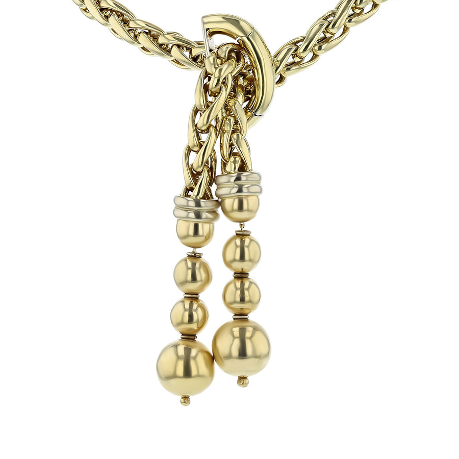 14K Lariat Wheat Chain Necklace with Ball Drops