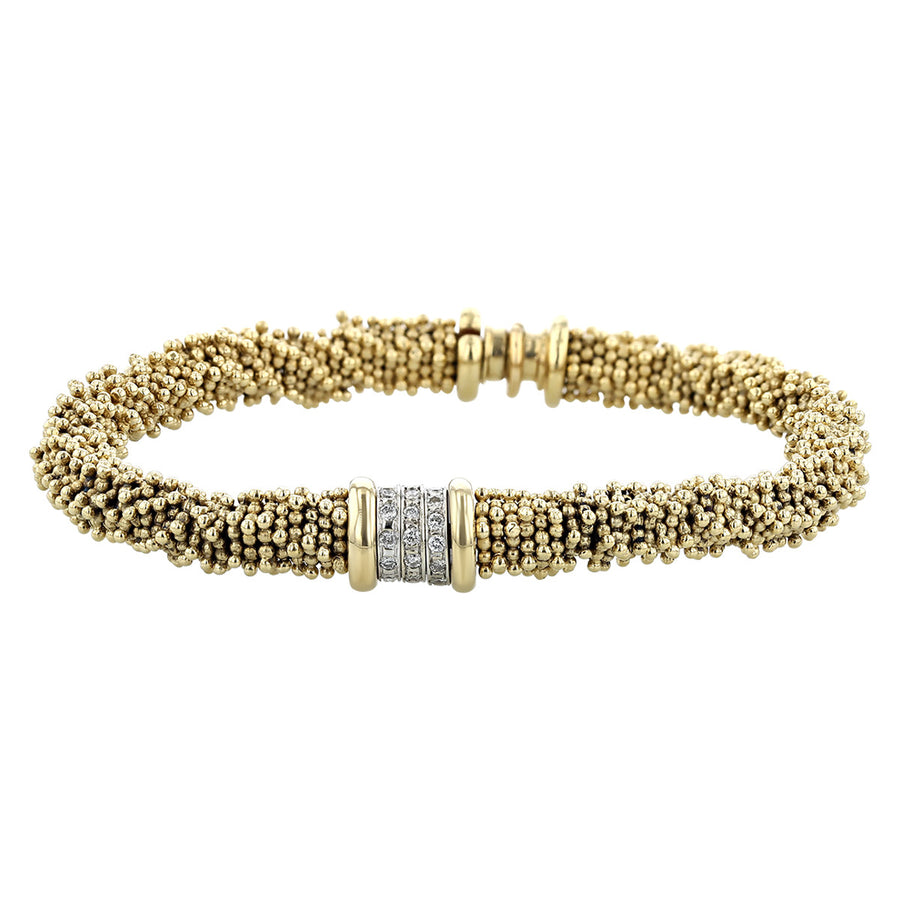 14K Gold Woven Bead Bracelet with Diamonds
