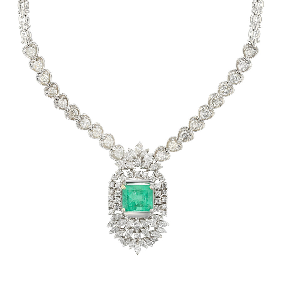 Emerald-cut Emerald and Diamond Pendant Necklace