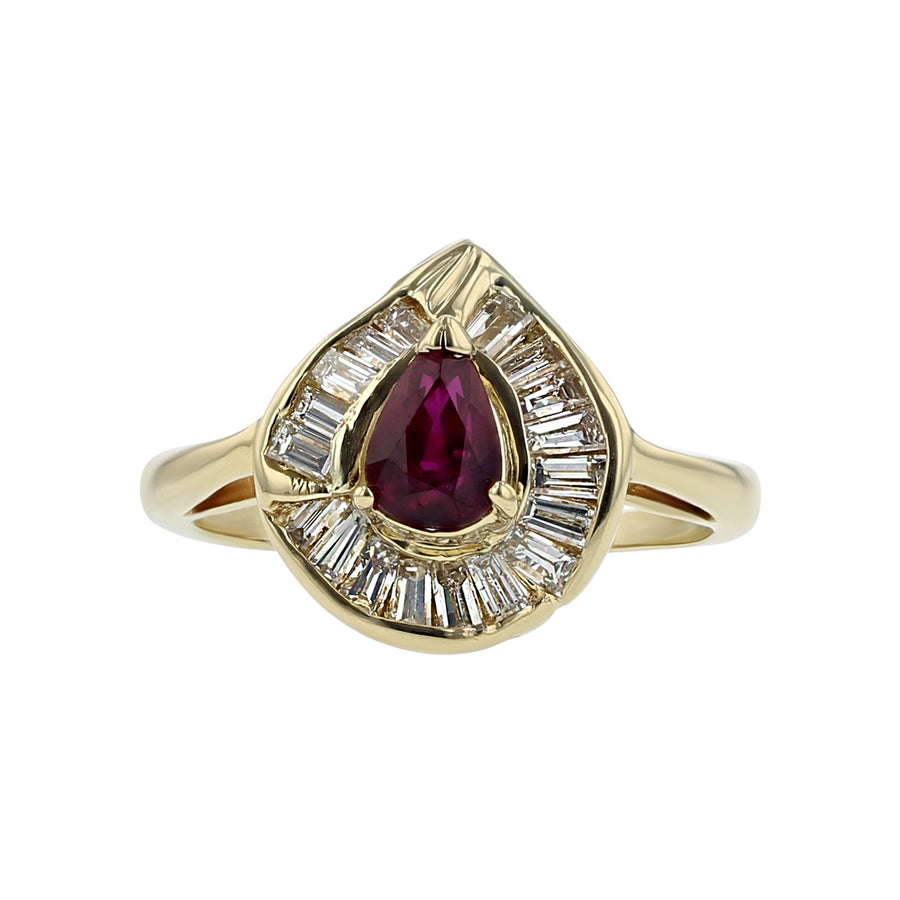 14K Gold Pear Shape Ruby and Diamond Ring