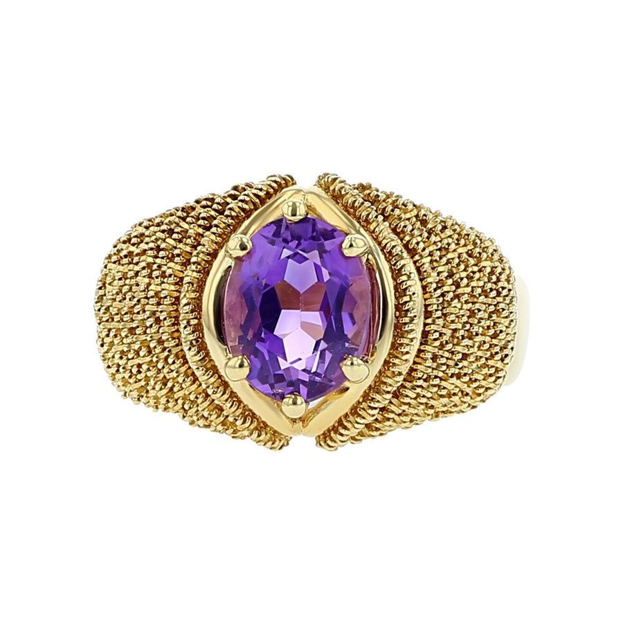 14K Yellow Gold Oval Amethyst 6 Prong Ring