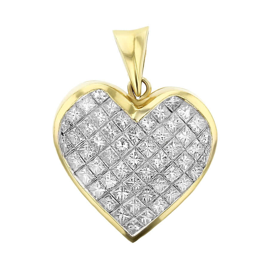 18K Gold Princess-Cut Diamonds Heart Pendant