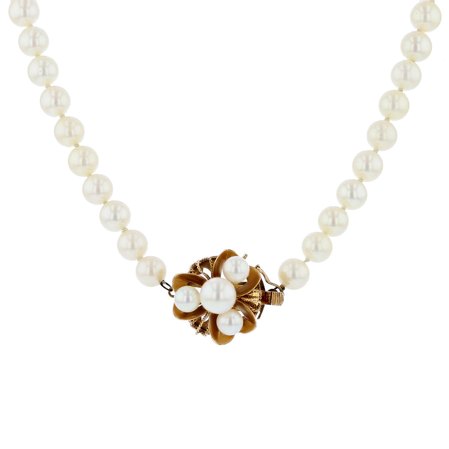 14K Cultured Pearl Neckalce with Flower Clasp