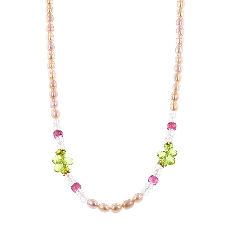 Pink Freshwater Pearl, Peridot and Tourmaline Necklace