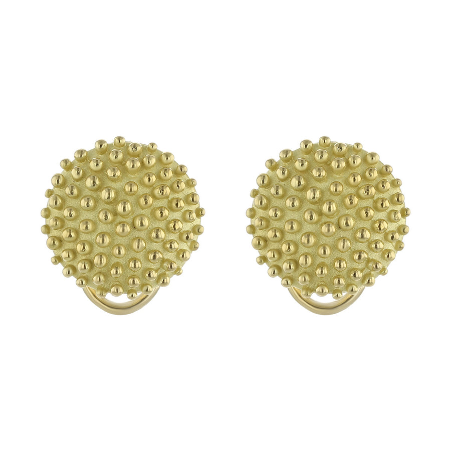 18K Yellow Gold Dotted Button Clip Earrings
