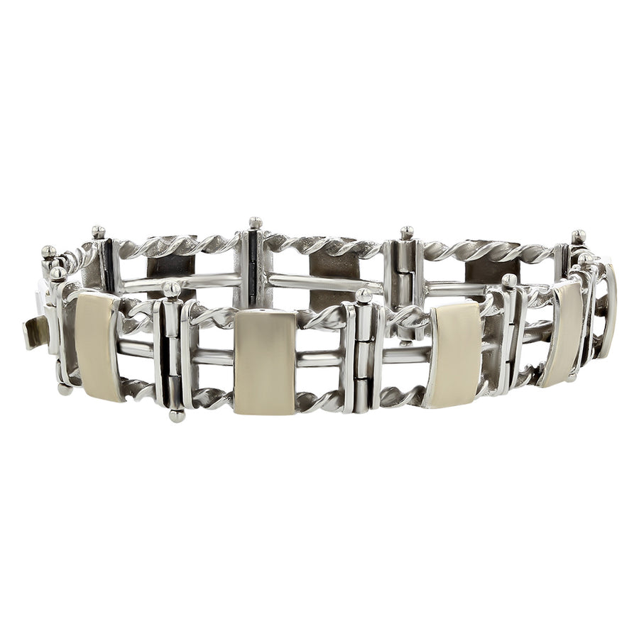 Modern Silver and Gold 7-Inch Link Bracelet