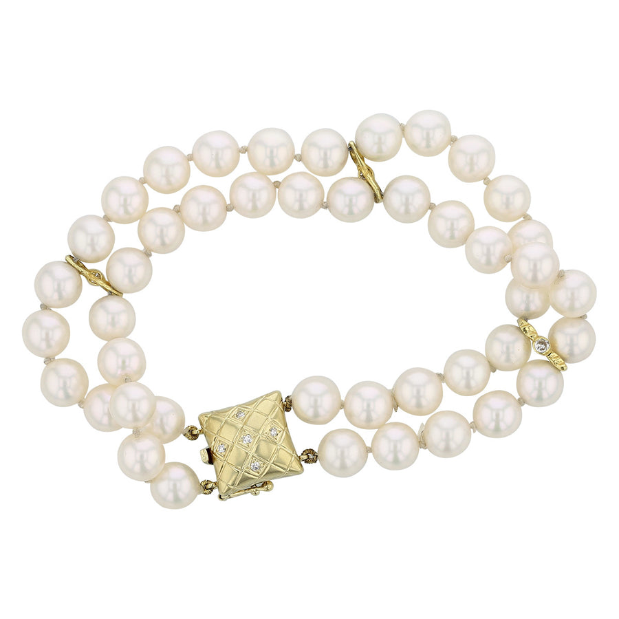 14K 2-Row Cultured Pearl Bracelet with Diamonds