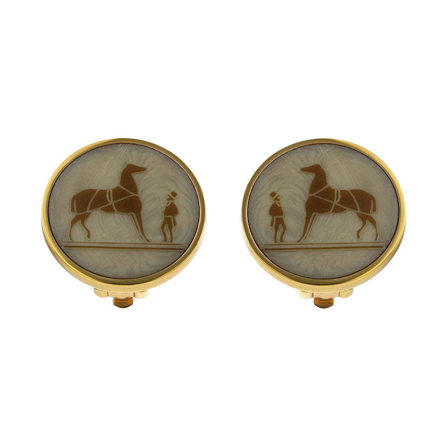 Hermes Corozo Red Horse Clip On Earrings