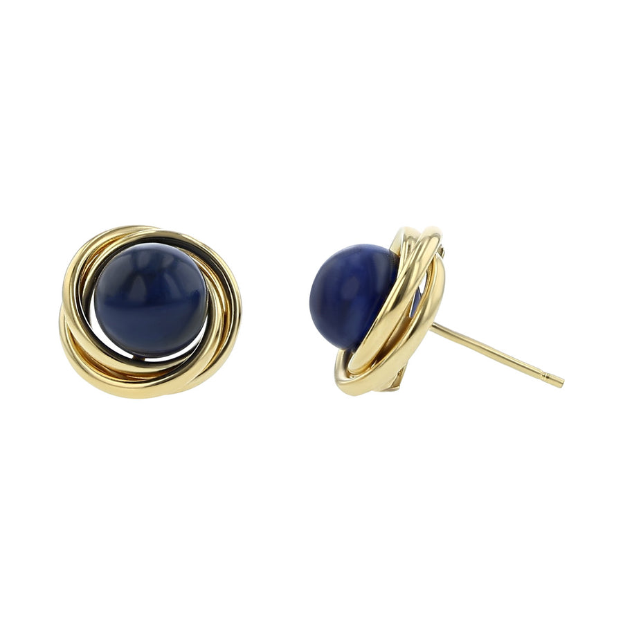 14K Gold Lapis Lazuli Love Knot Button Earrings