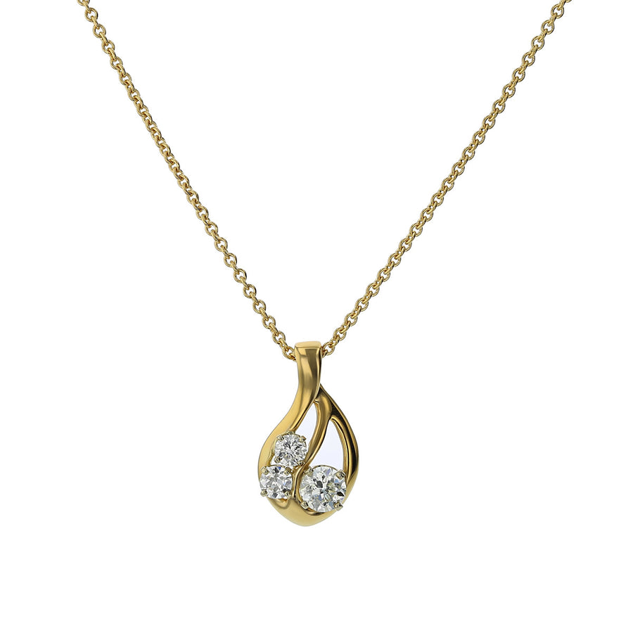 14K Yellow Gold 3 Diamond Pendant on Cable Chain