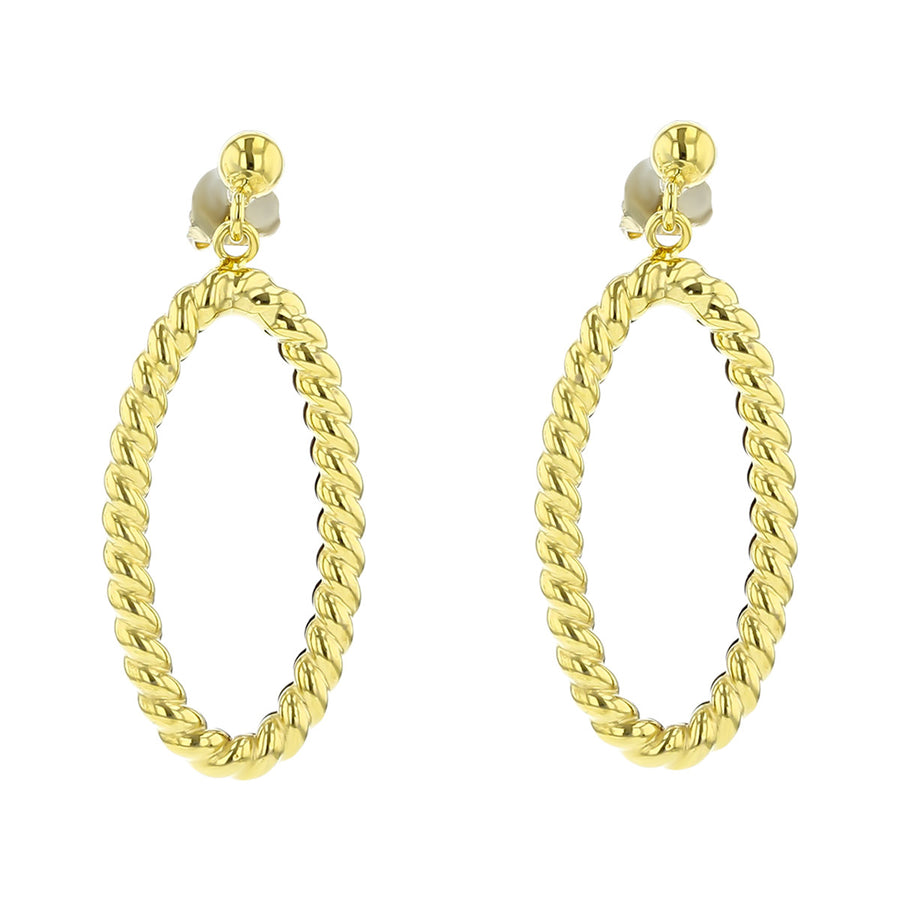 14K Yellow Gold Oval Shrimp Drop Earrings