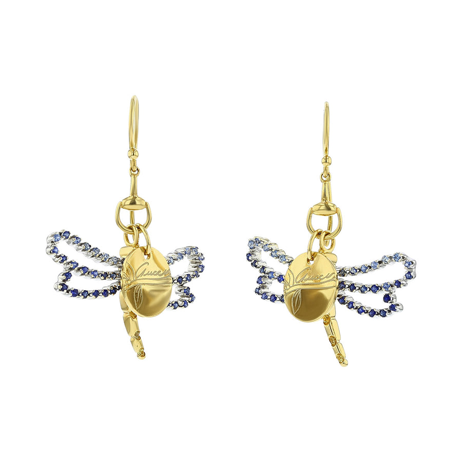 Gucci 18K Yellow Gold Sapphire Dragonfly Earrings