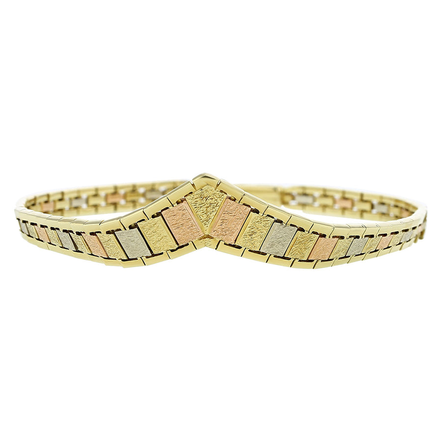 Tri-Color 14K Gold Tapered V-Style Bracelet
