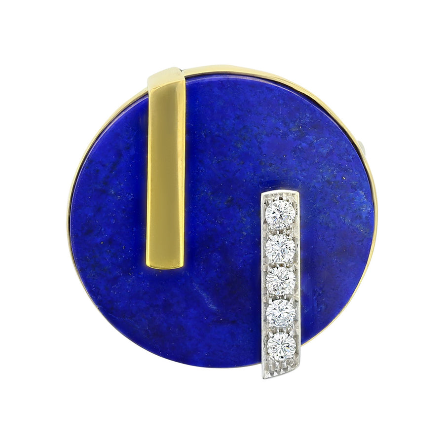 Lapis Lazuli and Diamond Yellow Gold Artistic Pin