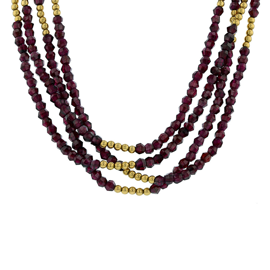 14K Gold Four-Strand Garnet 30-Inch Necklace