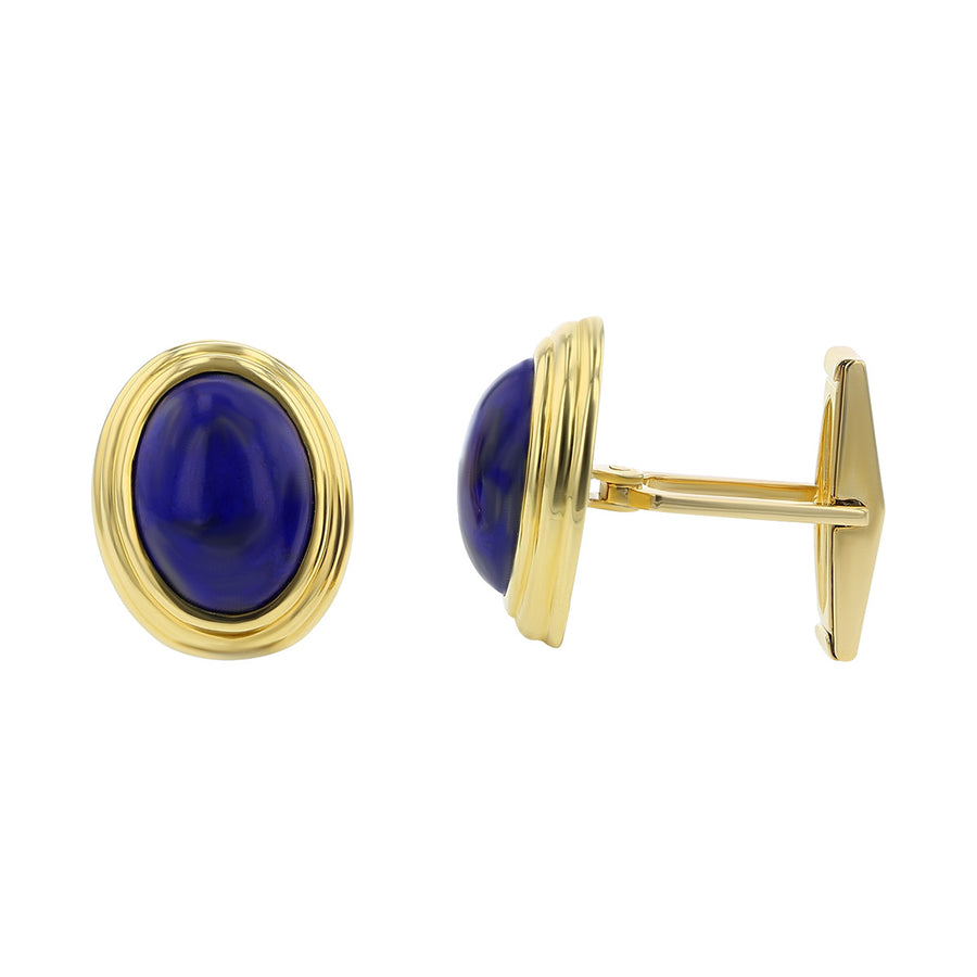 18K Yellow Gold Bezel-Set Lapis Lazuli Cuff Links
