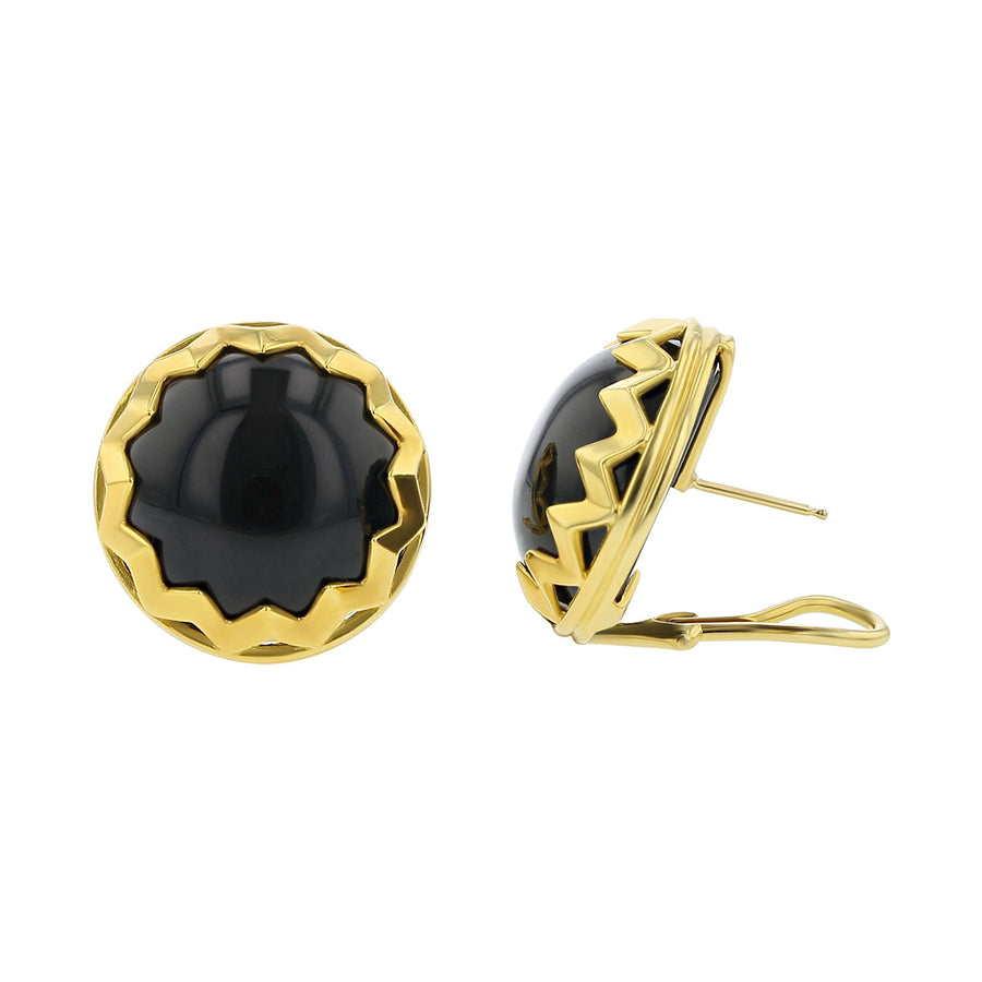 18K Yellow Gold Cabochon Onyx Button Earrings