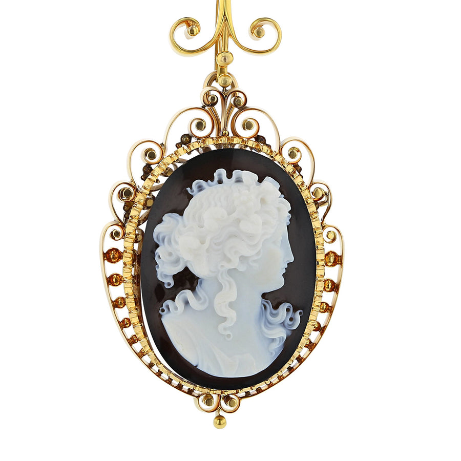 Victorian White Cameo on Black Agate Pendant