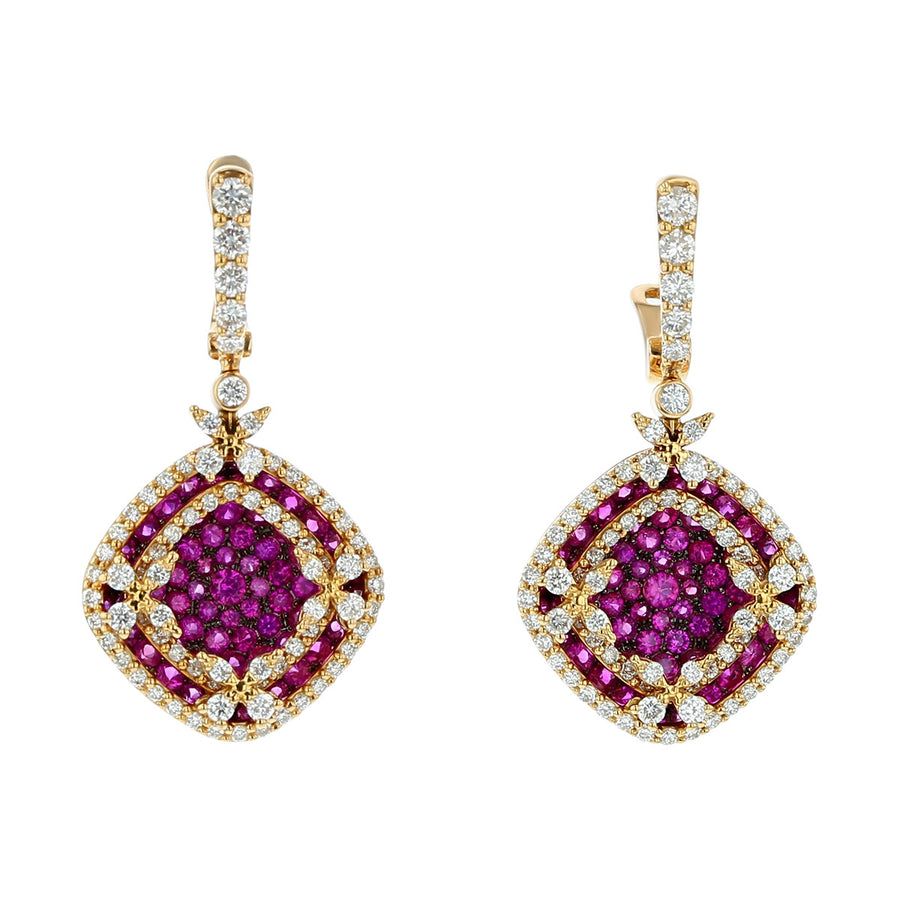 Salavetti Pink Sapphire Diamond Dangle Earrings