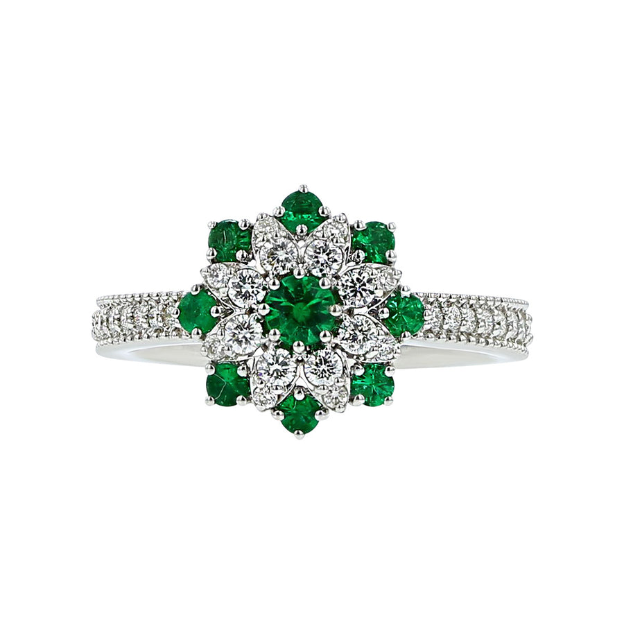 Salavetti 18K White Gold Emerald and Diamond Ring