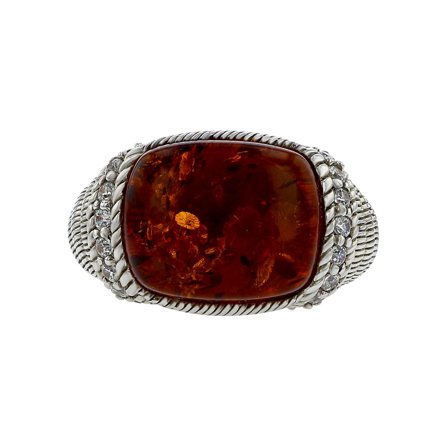 Judith Ripka Silver Amber and Cubic Zirconia Ring